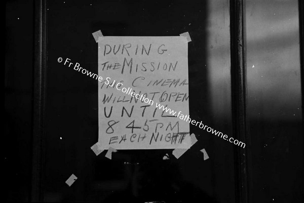 MISSION NOTICE ON CINEMA DOOR